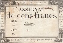 France 100 Francs - 18 Nivose An III - (07.01.1795) - Sign. Gautry - Serial 2331