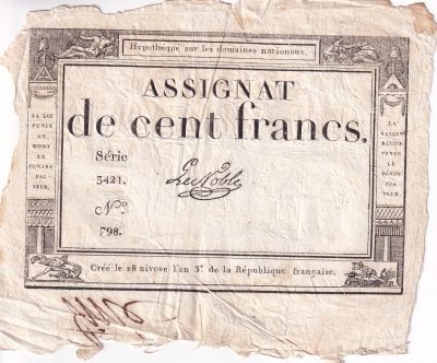 France 100 Francs - 18 Nivose An III - (07.01.1795) - Sign. Le Noble - Srie 3421