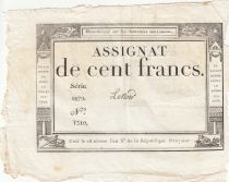 France 100 Francs - 18 Nivose An III - (07.01.1795) - Sign. Lenoir - Serial 1879