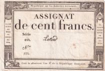 France 100 Francs - 18 Nivose An III - (07.01.1795) - Sign. Lenoir - Serial 859