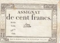 France 100 Francs - 18 Nivose An III - (07.01.1795) - Sign. Saxy - Serial 3420