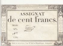 France 100 Francs - 18 Nivose An III - (07.01.1795) - Sign. Taizy - Serial 1879