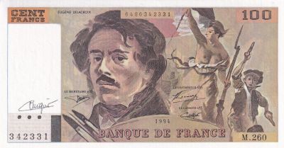 France 100 Francs - Delacroix - Sign Vigier - 1994 - Serial M.260 - P.154