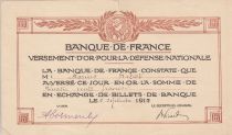 France 100 francs - Reçu de versement d\'or pour la Défense Nationale - 1915