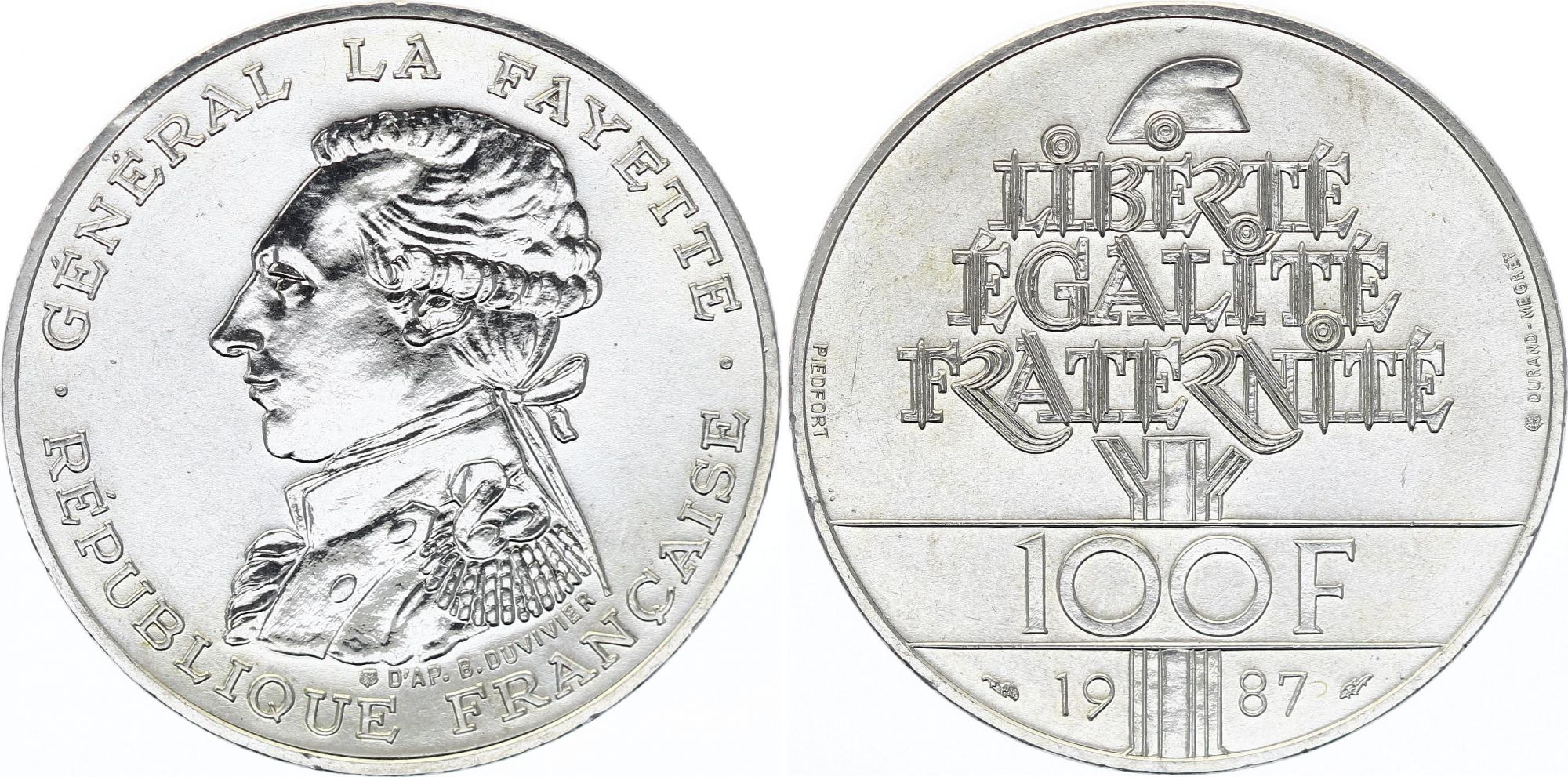 Valeur D Une Pièce De 100 Francs Pièce France 100 Francs Général La Fayette - 1987 - Piefort Argent