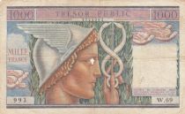 France 1000 Francs - Mercury - 1955 - serial W.69