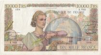 France 10000 Francs - Young woman with book and globe - 01-07-1954 - Serial E.7322