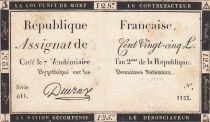 France 125 Livres - 7 Vendémiaire An II - 1793 - Sign. Deuraz - Serial 611