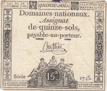 France 15 sols - Femmes, bonnet phygien (24-10-1792) - Sign. Buttin - Série 1743