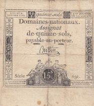 France 15 sols - French Revolution (04-01-1792) - Sign. Buttin - Serial 191