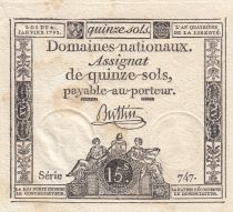 France 15 Sols - Liberté et Droit - 04-01-1792 - Sign. Buttin - Série 747