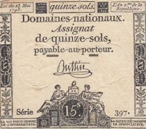 France 15 Sols - Liberté et Droit (23-05-1793) - Sign. Buttin - Série 397