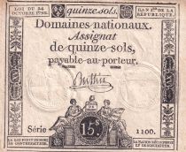 France 15 sols French Revolution - Sign. Buttin - Serial 1100