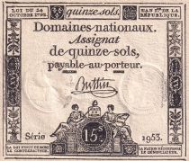 France 15 sols French Revolution - Sign. Buttin - Serial 1953