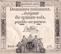 France 15 sols French Revolution - Sign. Buttin - Serial 473