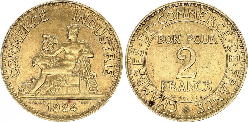 Pièce France 2 Francs Chambre de Commerce 1924