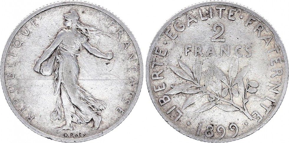 Pièce France 2 Francs Semeuse  1899  Argent