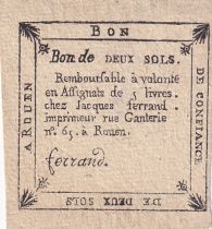 France 2 sols - Seine-inférieure - Rouen chez Jacques Ferrand - Exchange office - 1792