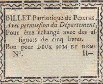 France 2 Sols et Demi - Herault - Billet Patriotique de Pezenas - 1792 - non signé