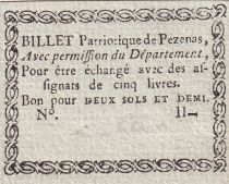 France 2 Sols et Demi - Herault - Billet Patriotique de Pezenas - 1792 - not issued