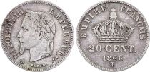 France 20 Centimes Napoleon III Head Laurel - 1866 BB Silver