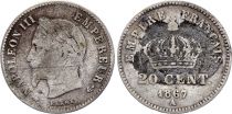 France 20 Centimes Napoleon III Head Laurel - 1867 A Paris Silver