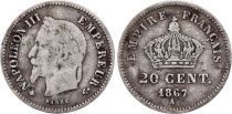 France 20 Centimes Napoléon III Tête Laurée - 1867 A  Argent