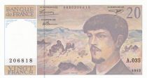 France 20 Francs - Debussy - 1992 - Serial A.035