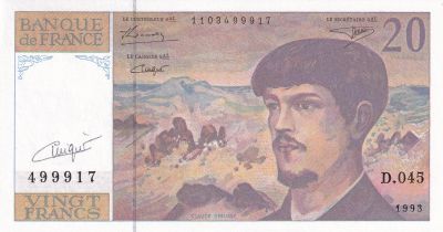 France 20 Francs - Debussy - Sign Vigier - 1993 - Srie D.045 - F.66BIS.05