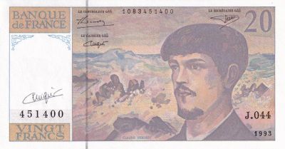 France 20 Francs - Debussy - Sign Vigier - 1993 - Srie J.044 - F.66BIS.05
