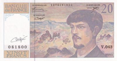 France 20 Francs - Debussy - Sign Vigier - 1993 - Srie V.043 - F.66BIS.05