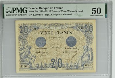 France 20 Francs Noir - 1875 - Srie E.360 - F.09.02 - PMG 50