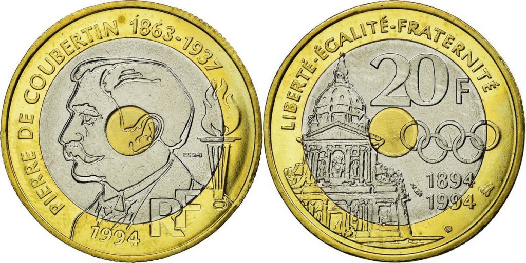 Pièce France 20 Francs Pierre de Coubertin  1994  Essai  SUP¨+