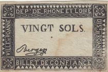 France 20 sols - 1791 - Department Rhone - Roanne