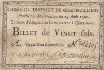 France 20 sols - Oise - Grandvilliers District Caisse - R5 on Kolsky (rare)