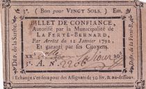 France 20 Sols - Sarthe - Municipalité de La-Ferté-Bernard - 12-01-1792