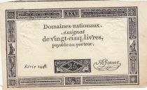 France 25 Livres - Black print - 06-06-1793 - Sign. Jame - Serial 1448