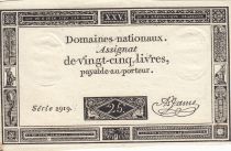 France 25 Livres - Black print - 06-06-1793 - Sign. Jame - Serial 2919