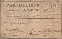 France 3 Livres - Gard - Commune de Uzès - 1791