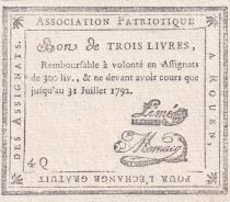 France 3 livres - Seine-Inférieure - Rouen - Association patriotique - 31-07-1792