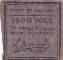 France 3 Sols - Côte d\'Or - Ville de Beaune - 09 Avril 1792
