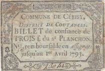 France 3 sols - Manche - Commune de Cérisy - Non retrouvé (rare) - 1793