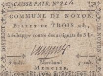 France 3 sols - Oise - Municipality of Noyon - Merchant Mercier - R5 on Kolsky (rare)