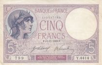 France 5 Francs - Purple  - 11-11-1918 - Serial Y.4414