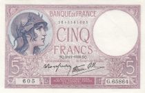 France 5 Francs - Purple - 02-11-1939  - Serial G.65864