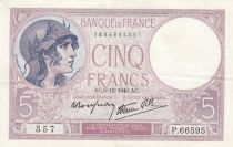 France 5 Francs - Purple - 05-12-1940 - Serial P.66595