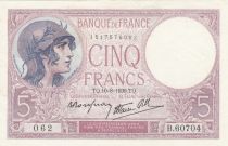 France 5 Francs - Purple - 10-08-1939  - Serial B.60704 - P.79