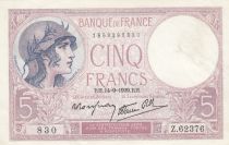 France 5 Francs - Purple - 14-09-1939  - Serial Z.62376