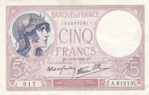 France 5 Francs - Purple - 17-08-1939 - Serial A.61213