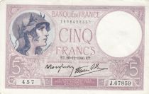 France 5 Francs - Purple - 26-12-1940 - Serial J.67859